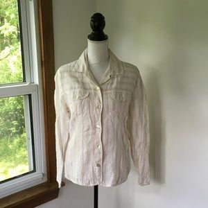 Medium Chico’s Cream & Beige Button Down Shirt Size 1
